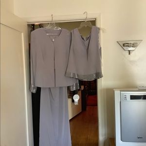 3-PC Shimmering Silver Skirt Set